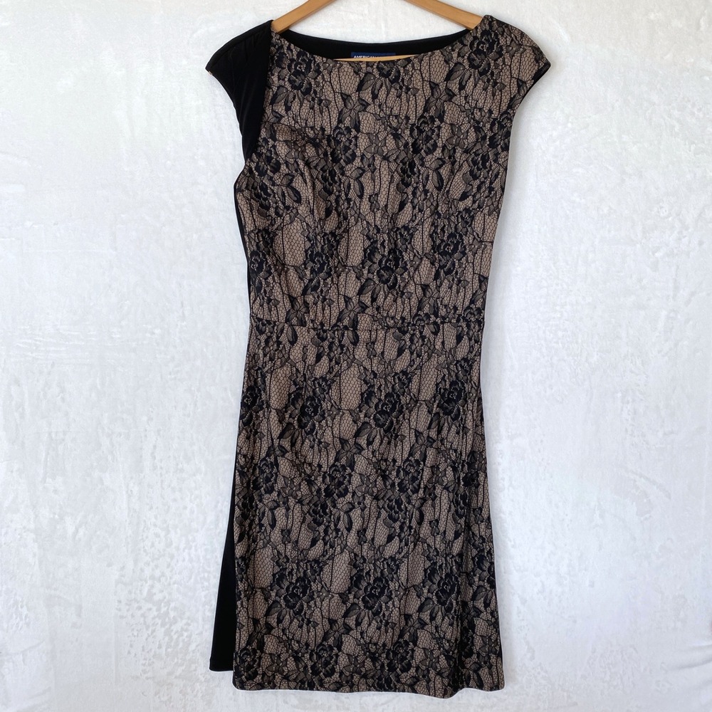 American Living Women's Black Lace Overlay Fairy Goth Sheath‎ Dress Size 14